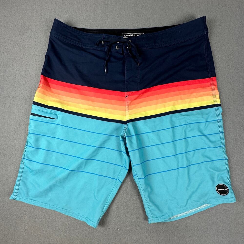 O’Neill Hyperfreak Boardshorts 34 Striped Surf Swim Trunks Stretch